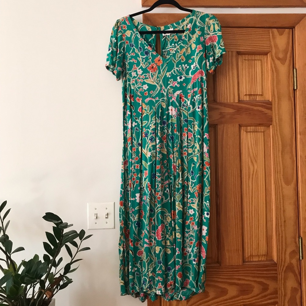 Green floral jumpsuit from Anthropologie